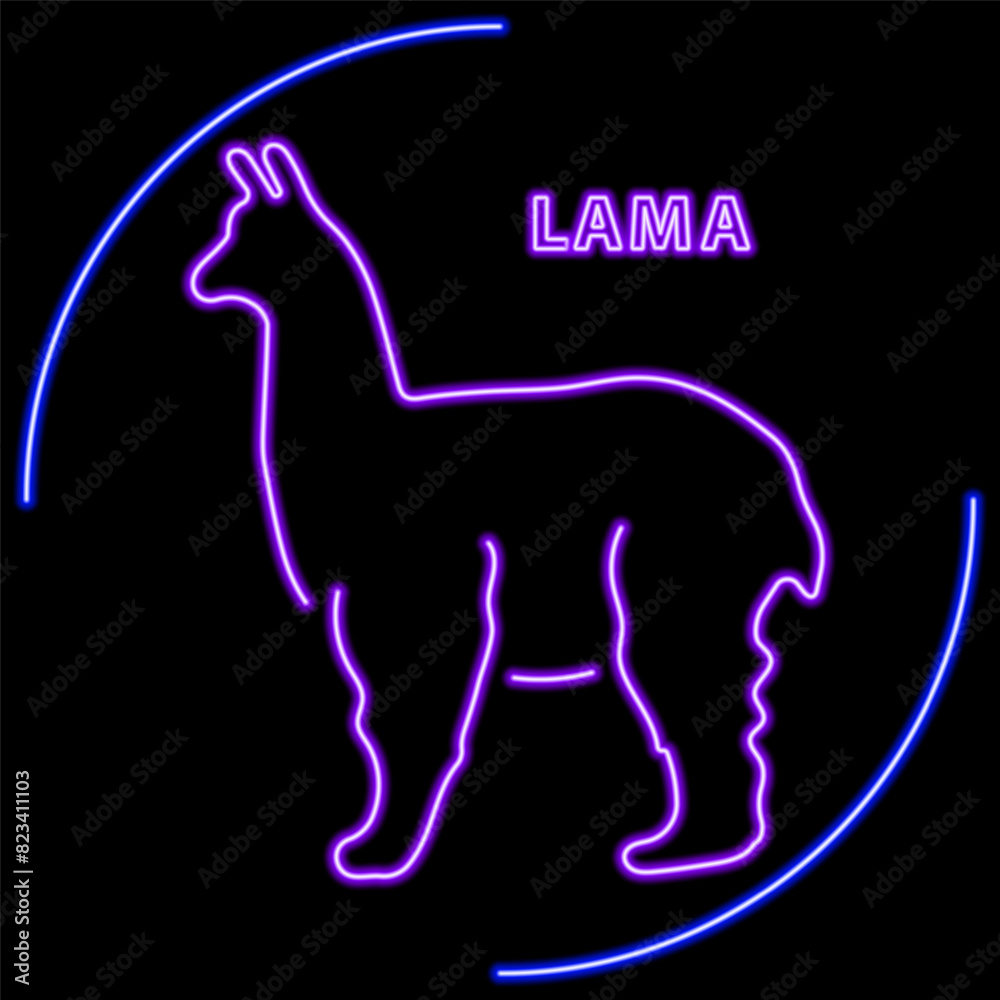 lama neon sign, modern glowing banner design, colorful modern design trend on black background. Vector illustration. lama neon sign, modern glowing banner design, colorful modern design trend on black background. Vector illustration.