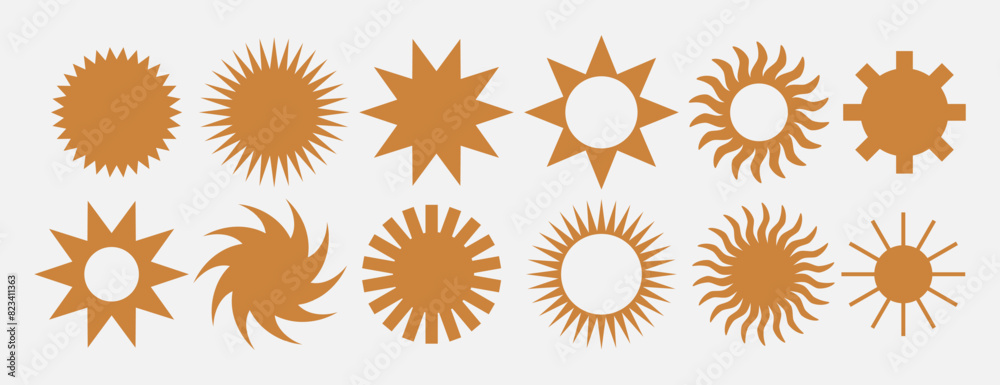 Set of geometric boho sun shape. minimalistic design minimal elements. Sunshine symbols collection Set of geometric boho sun shape. minimalistic design minimal elements. Sunshine symbols collection