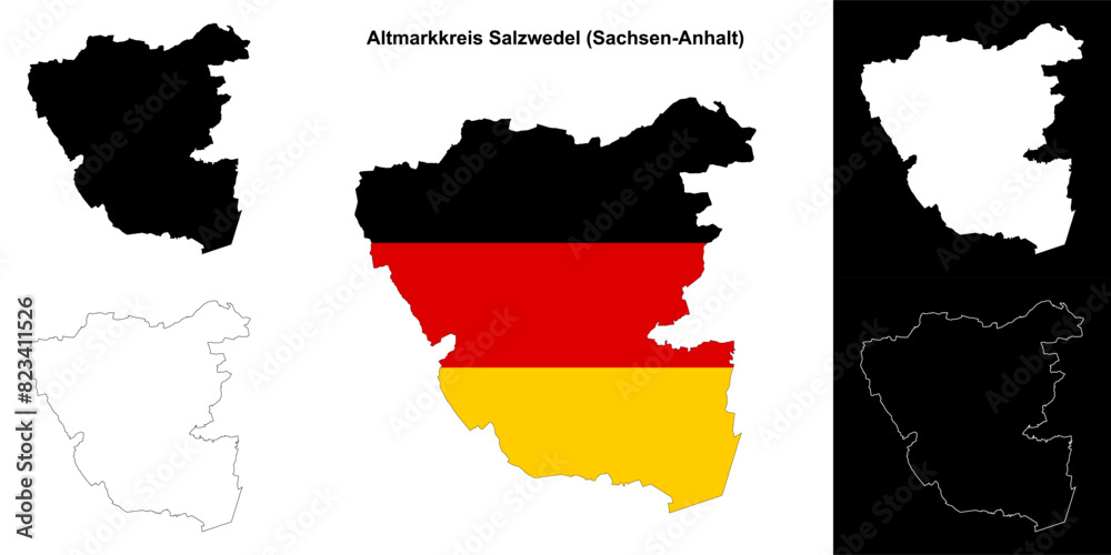 Fototapeta premium Altmarkkreis Salzwedel (Sachsen-Anhalt) blank outline map set