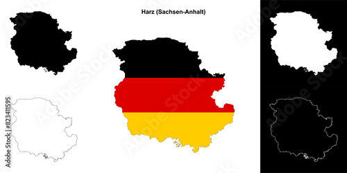Harz (Sachsen-Anhalt) blank outline map set