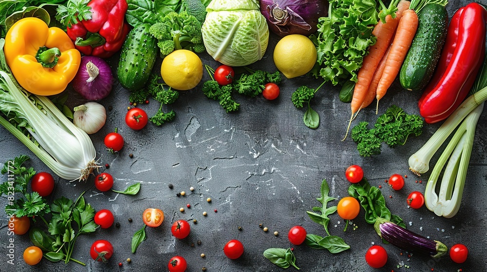 Assortment of fresh vegetables on a dark background, creating a vibrant and healthy display. Assortment of fresh vegetables on a dark background, creating a vibrant and healthy display.