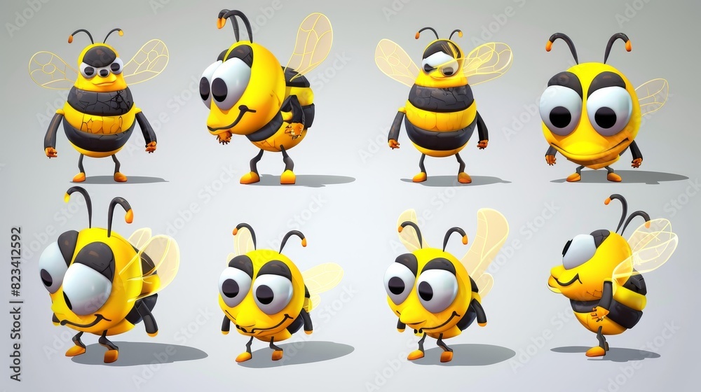 Cartoon Bee Character with 10 Poses in Modern Illustration in EPS Format Cartoon Bee Character with 10 Poses in Modern Illustration in EPS Format