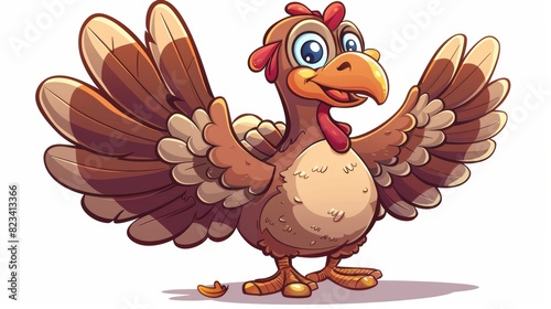 Clip art of a cartoon turkey showing off something. Modern illustration with simple gradients. © Mark