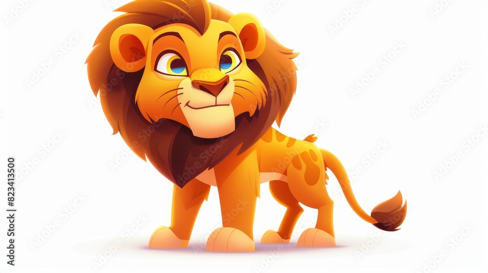 Isolated on white, a cartoon male lion