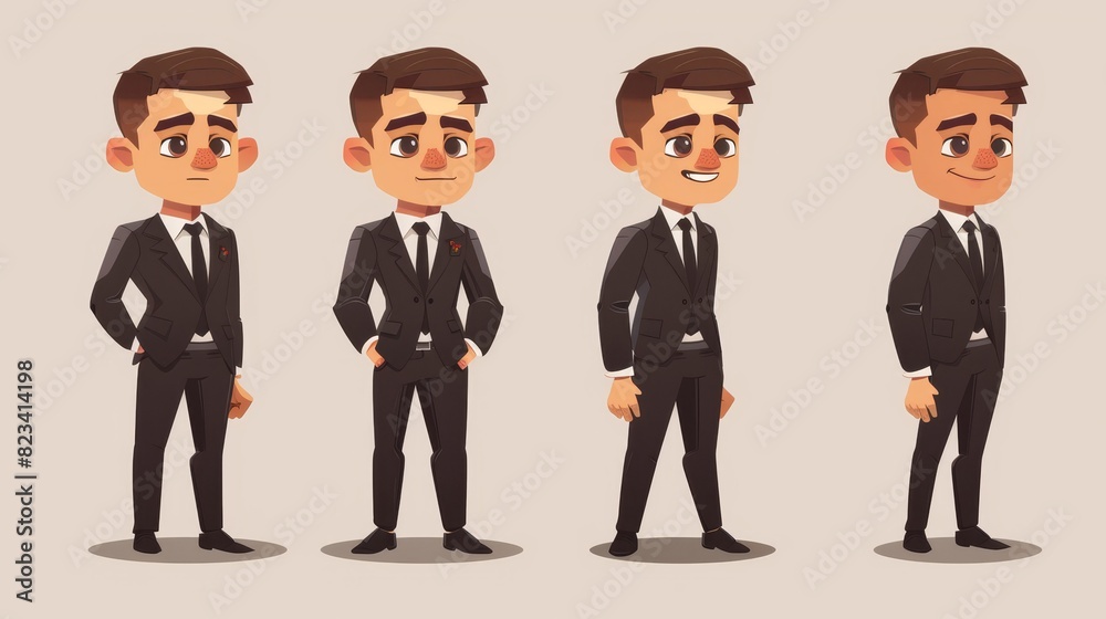 An office-style cartoon character in a smart suit. Modern illustration. An office-style cartoon character in a smart suit. Modern illustration.