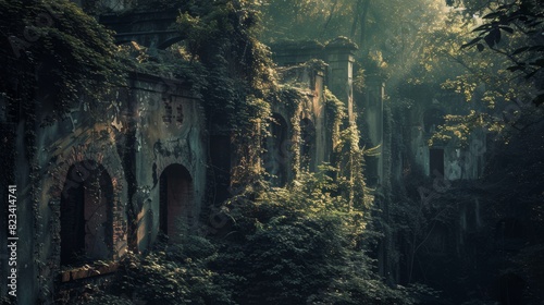 Overgrown ruins in a jungle for fantasy or mystery themed designs