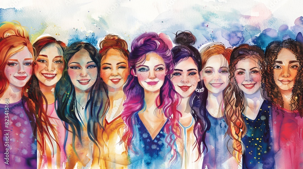 Happy women's group illustration by Stock AI for International Women's Day