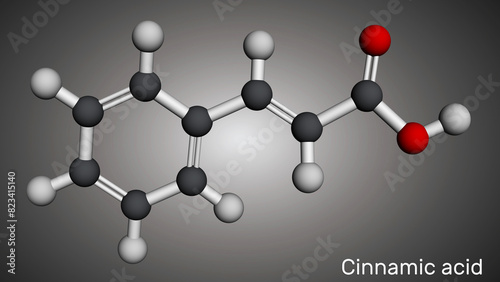 Cinnamic acid molecule.  Molecular model. 3D rendering. photo