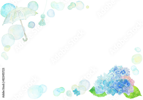 水彩絵の具で描いた6月のあじさい背景
