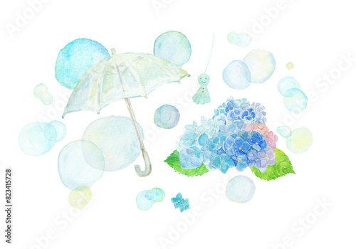 水彩絵の具で描いた6月のイメージ
