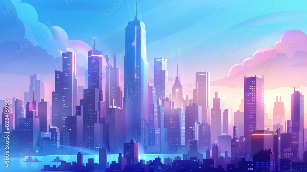 An abstract background of city skyscrapers with a big city skyline illustration.
