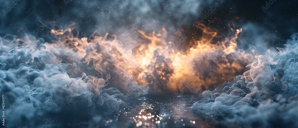 Explosive Fiery Smoke Eruption on Dark Atmospheric Background with Dramatic Illumination and Turbulent Energy