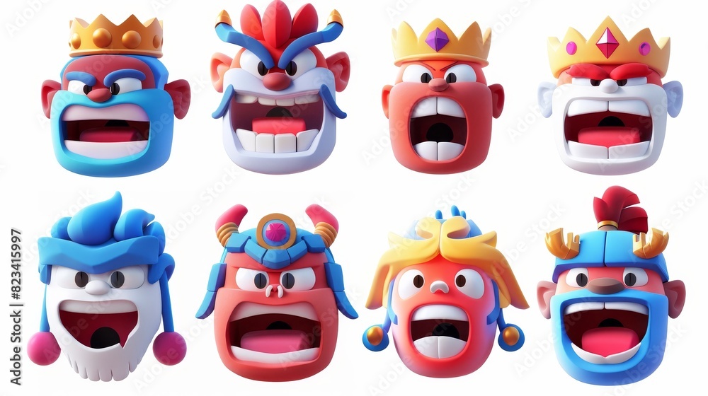 Isolated white background with funny 3D cartoon faces