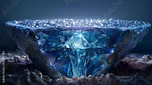 Blue crystal glowing in the dark photo