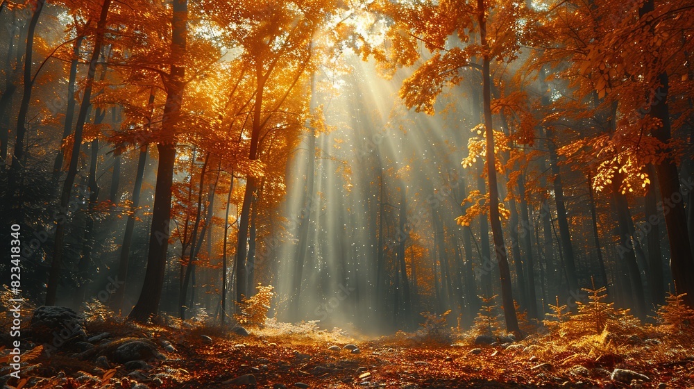 autumnal forest nature trees yellow sunlight landscape