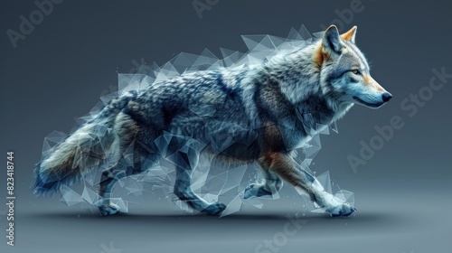 Detailed diamond wolf jumping  minimal studio background