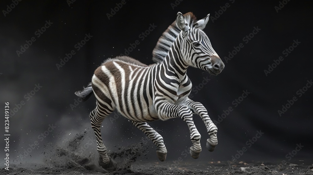 Fototapeta premium Sparkling diamond zebra leaping, clean studio light setup