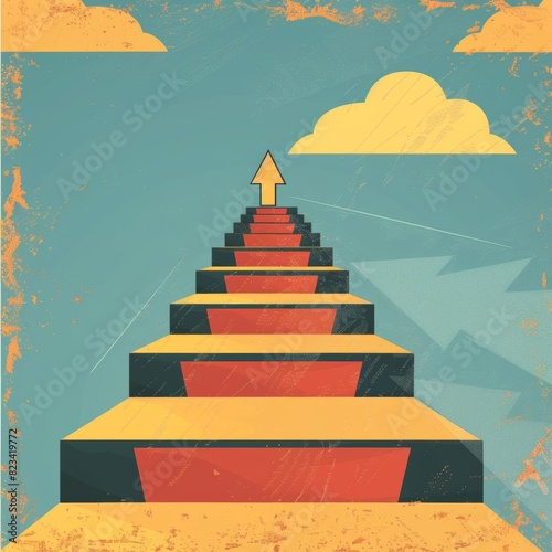 Step stair with arrow up flat design front view career theme cartoon drawing Analogous Color Scheme