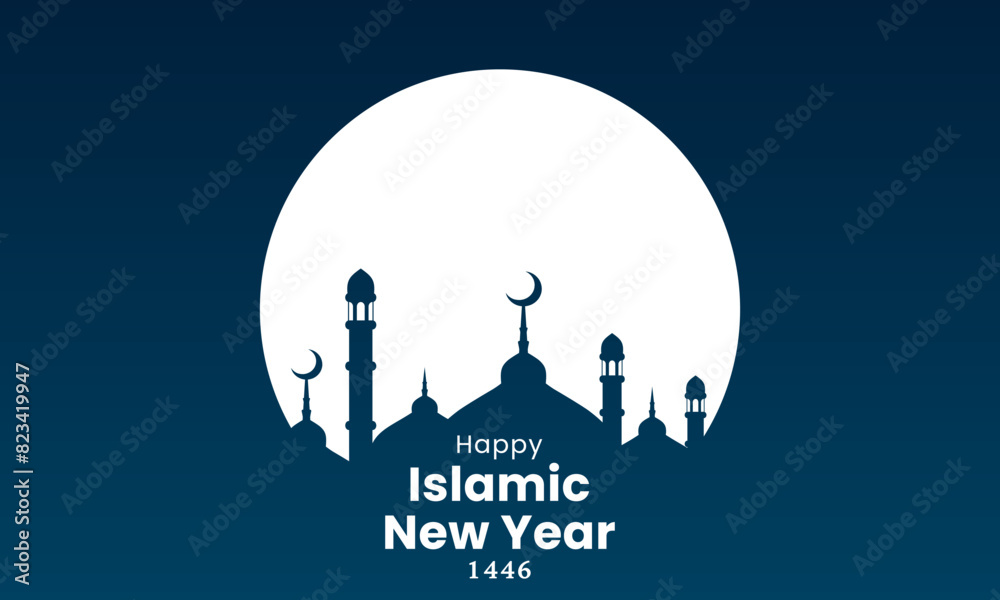 Happy new Hijri year background design. Islamic new year greeting card. Minimalist Islamic holiday celebration. Vector illustration