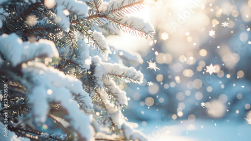 Light Christmas background. Decorative snowflakes clos © Little