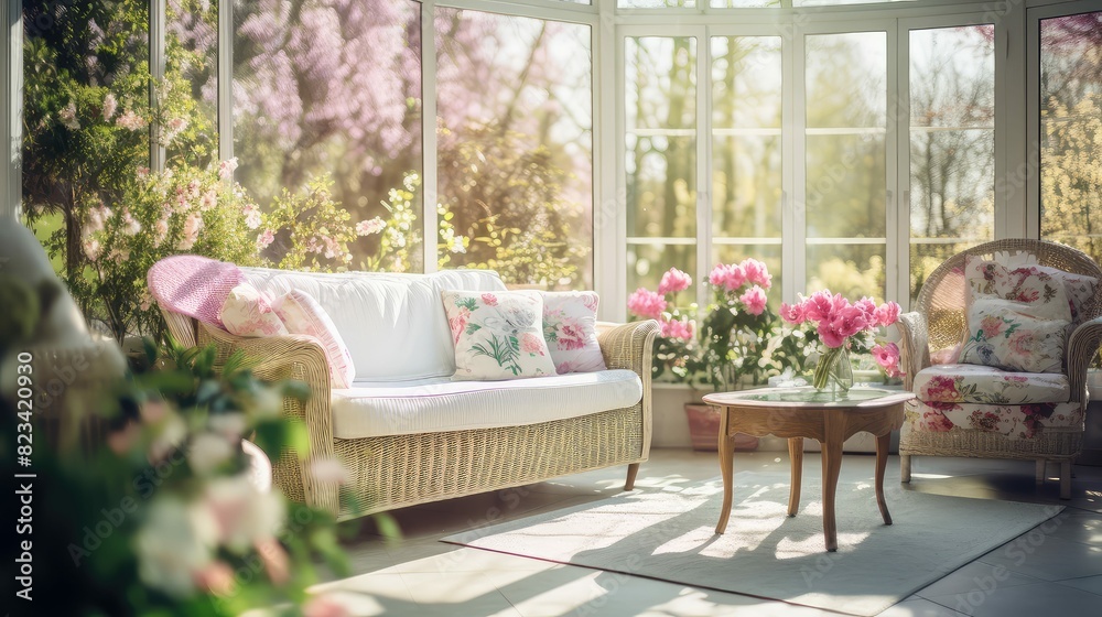 Fototapeta premium sunroom blurred interior spring