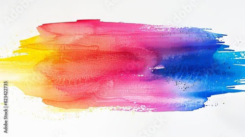 Watercolor stains with bright colors, isolated on white. Colorful stripes of rainbow colors on a painted abstract template, with uneven edge.
