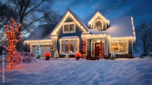 suburban christmas lights on home photo