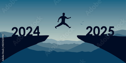 man jumping over a cliff from 2024 to 2025 vector ilustration