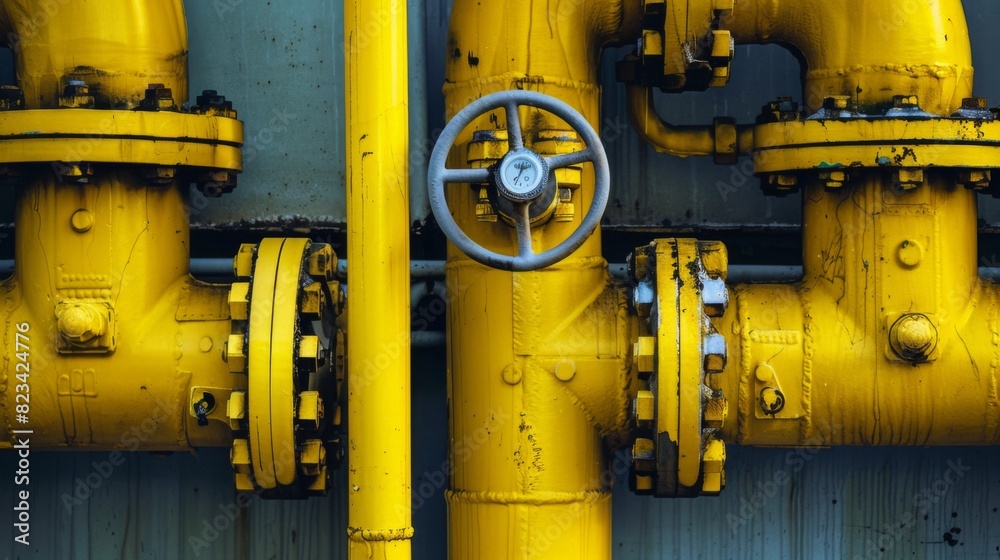 Detailed view of a vibrant yellow gas conduit. Detailed view of a vibrant yellow gas conduit.