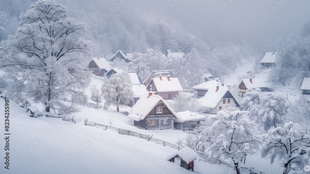 Snowy village in the alps for winter or holiday themed designs