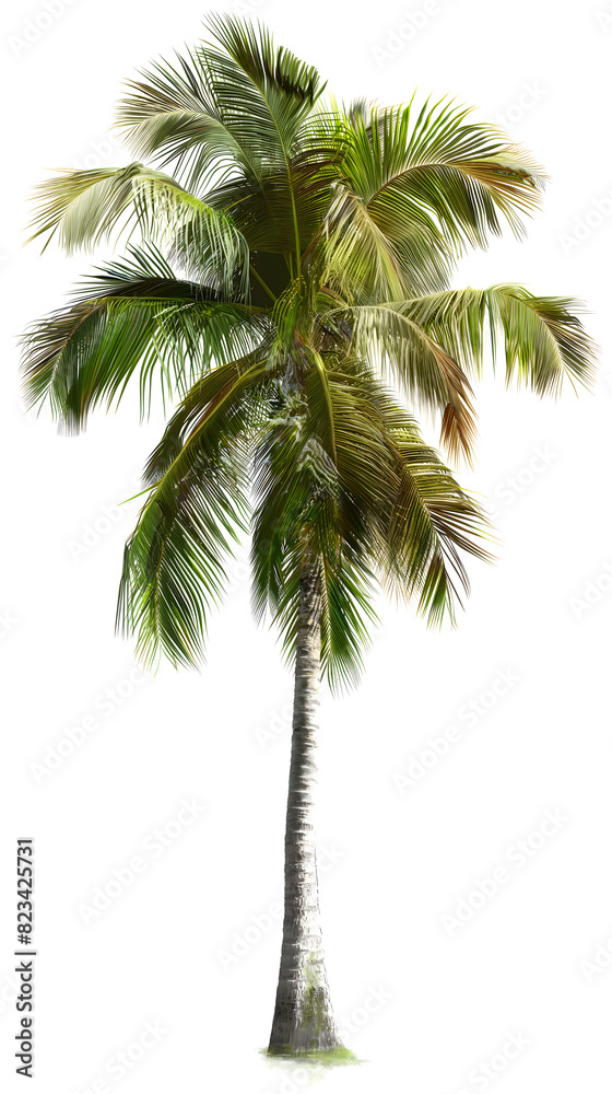Single Palm Tree Isolated on White Background with Copy Space Single Palm Tree Isolated on White Background with Copy Space