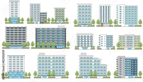 Condominium apartment color vector icon collection