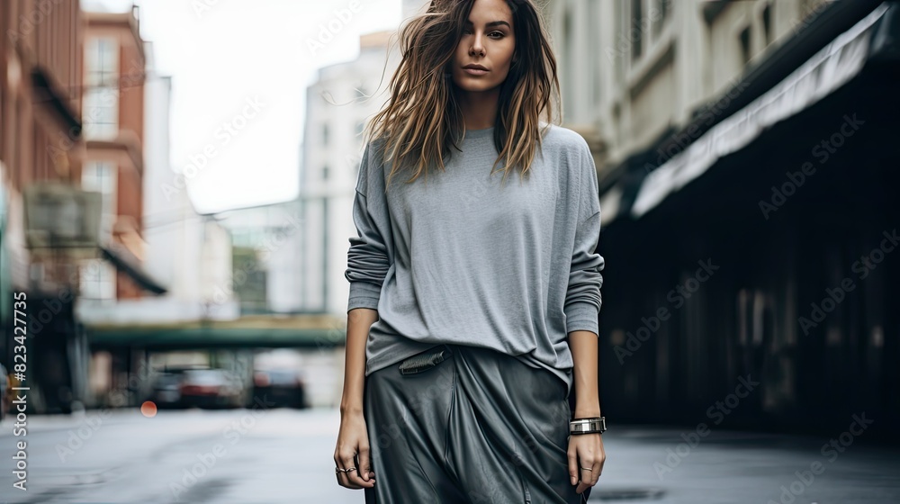 Fototapeta premium oufi long sleeve gray t shirt