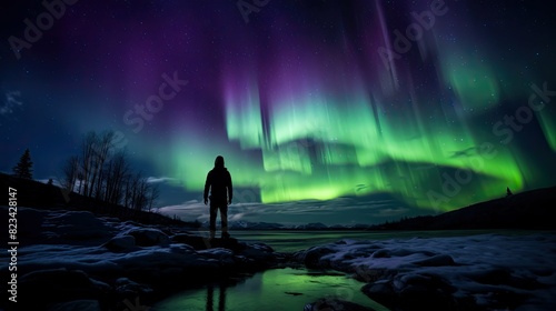 night northern lights person © vectorwin