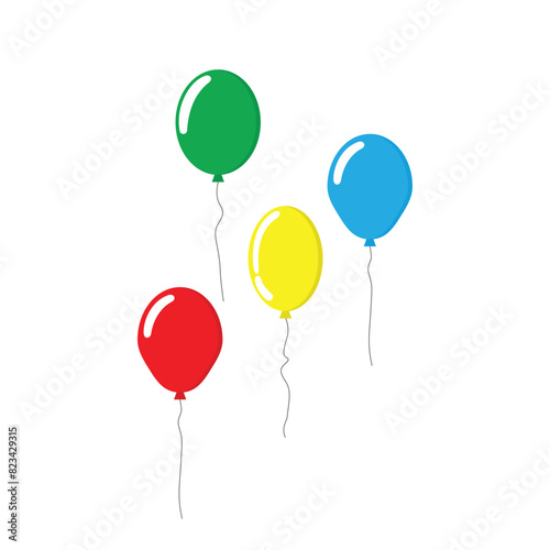 A set of colorful festive balloons in a cartoon style, a flying balloon with a rope, a balloon icon.