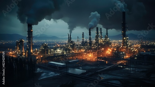 night oil refinery smoke