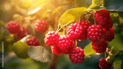 clusters red raspberry fruit