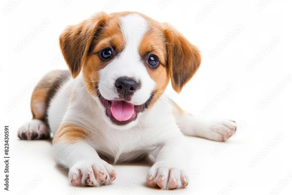 adorable smiling puppy dog with happy expression isolated on white pet portrait