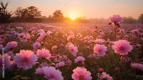 setting light pink flowers sun