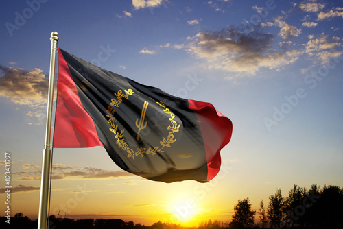 Black American Heritage flag against the sunset. 3d-rendering