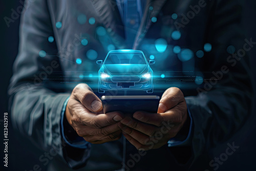 Wallpaper Mural Futuristic car technology in businessman's hands Torontodigital.ca