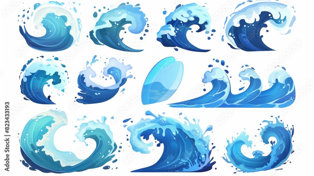A cartoon water splash with a drop and a burst. Blue liquid ripples and sprays with falling effects. Fluid spill with foam icon for game UI design. A cartoon water splash with a drop and a burst. Blue liquid ripples and sprays with falling effects. Fluid spill with foam icon for game UI design.