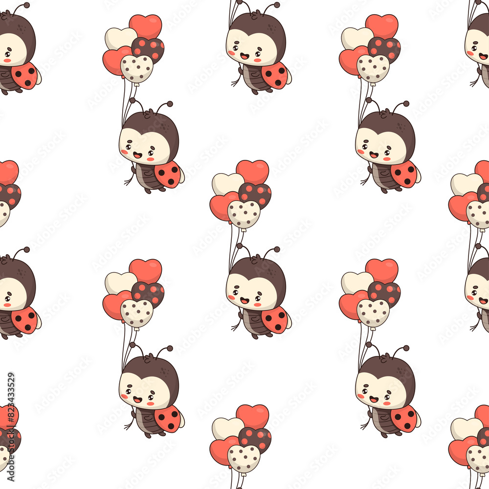 Naklejka premium Seamless pattern with Ladybug with balloons
