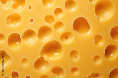 Fresh yellow cheese with big holes texture background photo