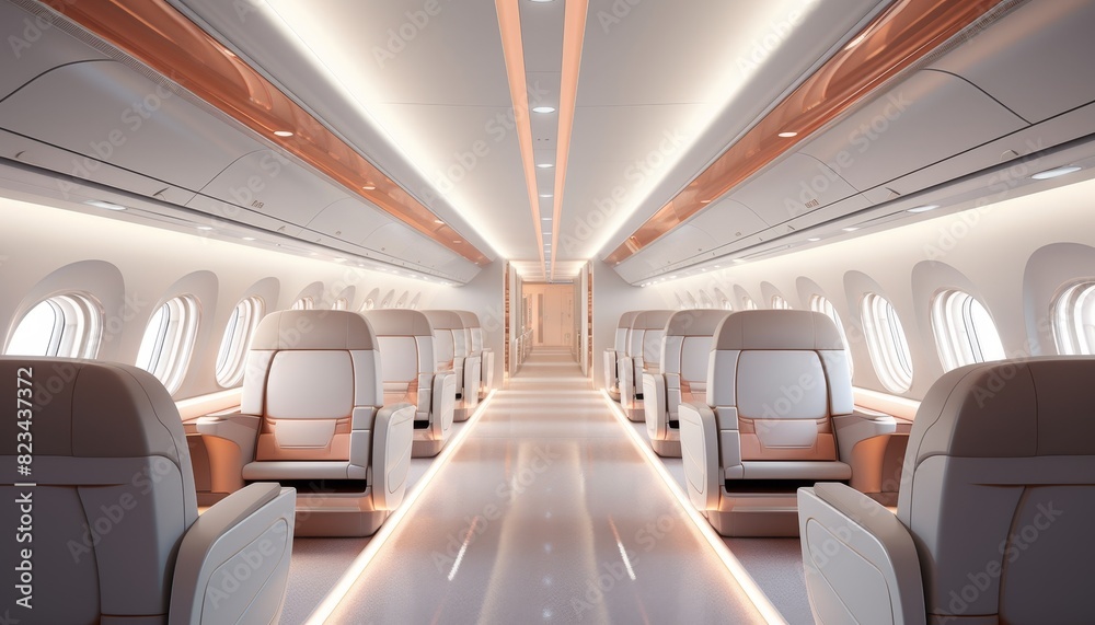 Luxurious private jet interior with spacious seats and elegant design, showcasing ultimate comfort and style for an exclusive travel experience. Luxurious private jet interior with spacious seats and elegant design, showcasing ultimate comfort and style for an exclusive travel experience.