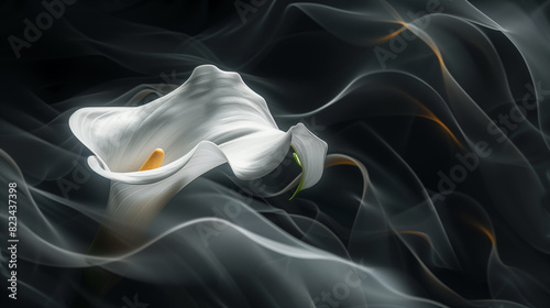 Elegant White Calla Lily Flower Against Smoky Background