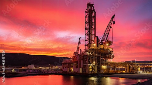 pink oil rig night