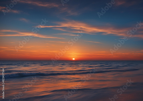 Ocean View at Sunset_ Sky Ablaze with Orange Hues Above the Tranquil Blue Sea.
