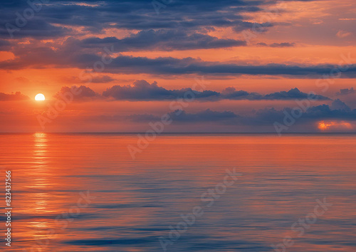 Ocean View at Sunset_ Sky Ablaze with Orange Hues Above the Tranquil Blue Sea. © AIgeniusStock