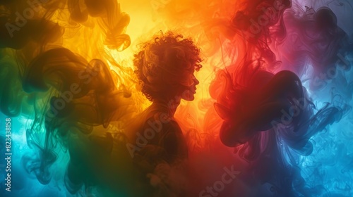 A serene scene showing a person surrounded by a vibrant, multicolored aura, representing the diverse colors and energies associated with auras. photo